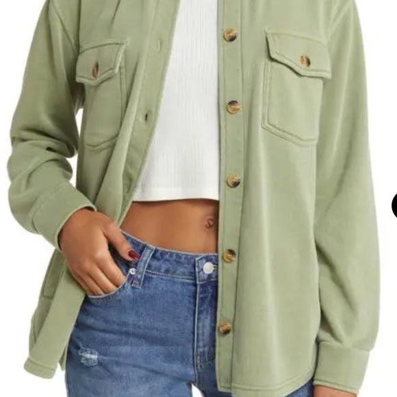 Nordstrom Thread & Supply Green Button-Up Shacket with Pockets - Picture 2 of 12